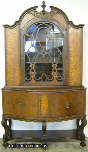 Antique Burl Walnut China Cabinet