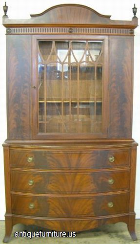 Antique Flame Mahogany China Cabinet