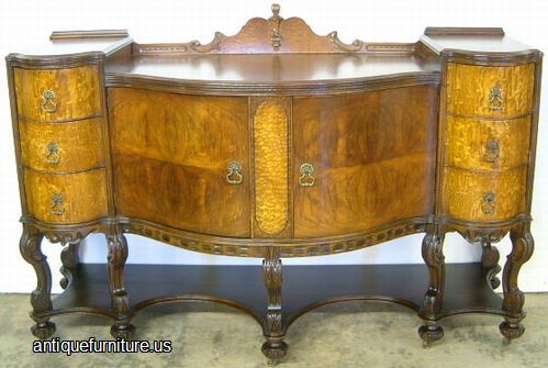 Antique Ornate Burl Walnut Sideboard