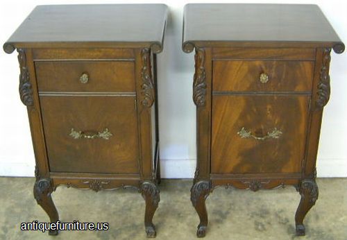 Antique Pair Flame Mahogany Nightstands