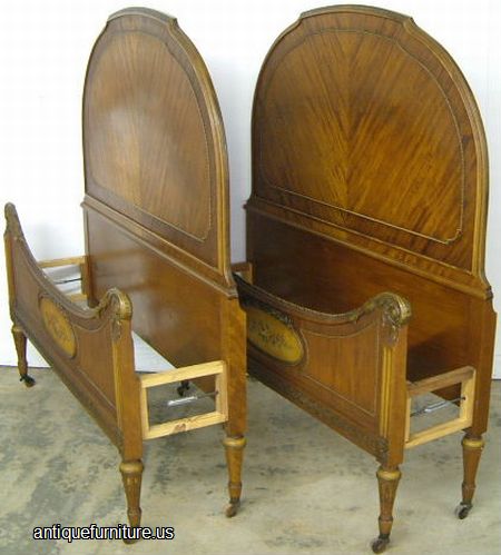 Antique Pair Paint Decorated Twin Beds