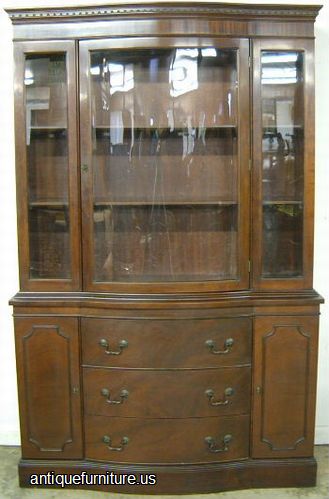 Antique Mahogany Curved Glass China Cabinet