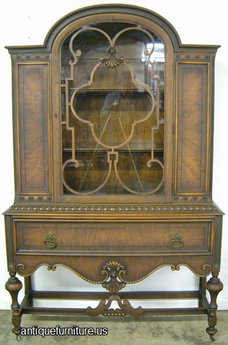 Antique Ornate Burl Walnut Dome Top China Cabinet