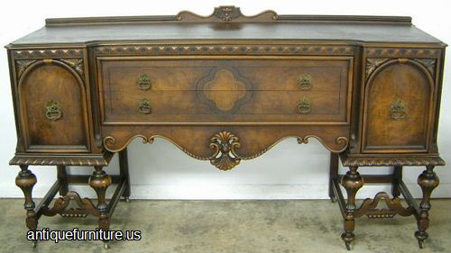 Antique Ornate Burl Walnut Sideboard