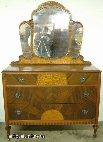 Antique Ornate Walnut Dresser Mirror