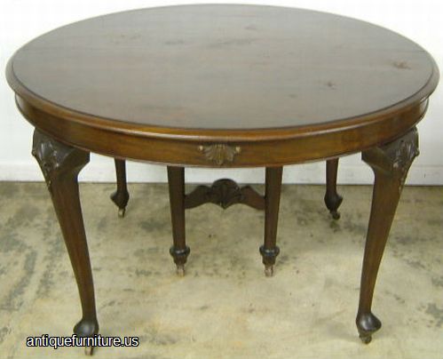Antique Queen Ann Round Walnut Dining Room Table