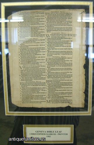 Antique 1582 Christopher Barker Geneva Bible Leaf