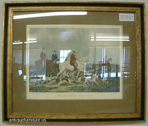 Antique Hand Colored Earl Of Derbys Hounds Print