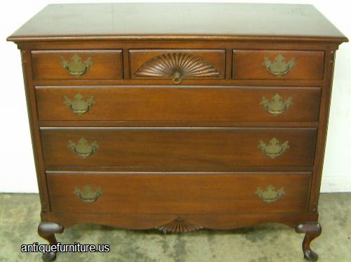 Antique Mahogany Queen Ann Shell Carved Dresser