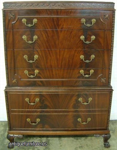 Antique Ornate Flame Mahogany Ball Claw Chest