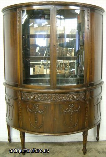 Antique Ornate Walnut Demilune China Cabinet
