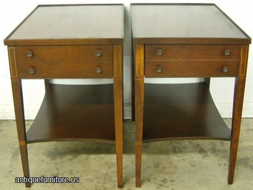 Antique Pair Inlaid Mahogany End Tables