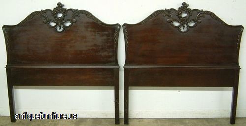 Antique Pair Ornate Mahogany Twin Headboards