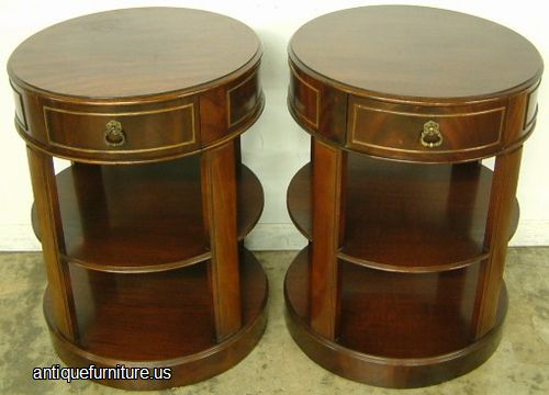 Antique Pair Round Flame Mahogany Lamp Tables