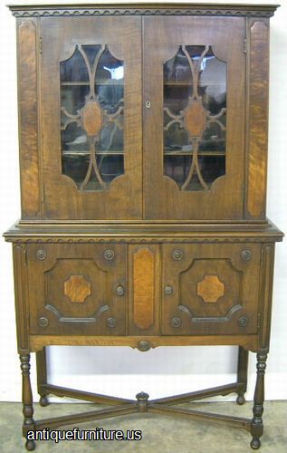 Antique Burl Walnut China Cabinet