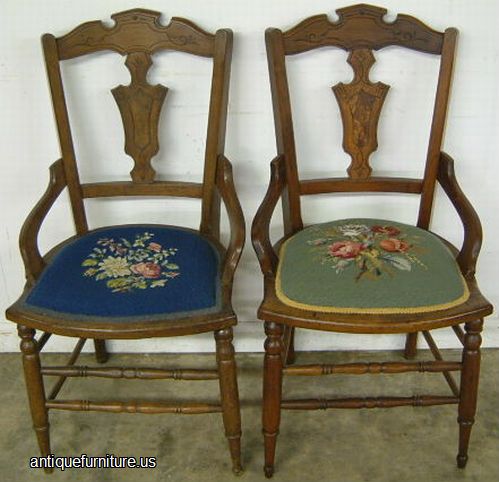 Antique Pair Victorian Needle Point Chairs