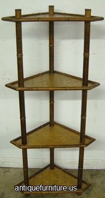 Antique Bamboo Corner Curio Shelf