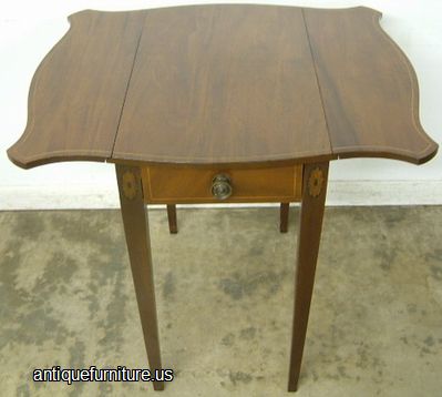 Antique Inlaid Mahogany Kittinger Drop Leaf Lamp Tables
