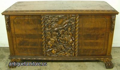 Antique Ornate Burl Walnut Paw Foot Cedar Chest