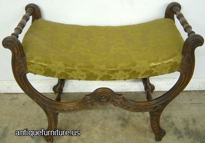 Antique Ornate Oak Vanity Bench