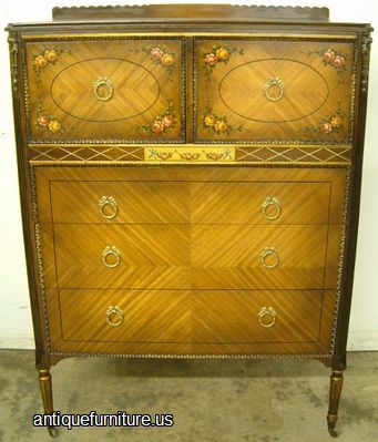 Antique Paint Decorated Walnut Chest
