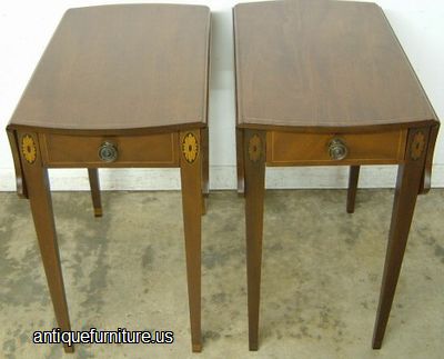 Antique Pair Inlaid Mahogany Kittinger Drop Leaf Lamp Tables