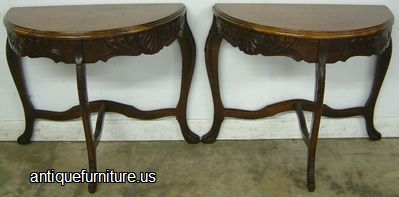 Antique Pair Walnut Half Tables