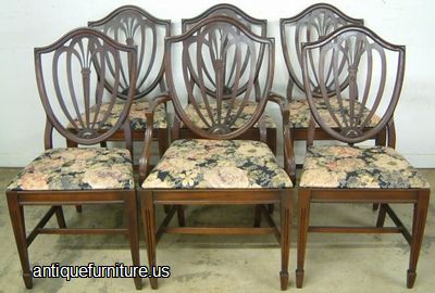 Antique Set 6 Mahogany Shieldback Dining Chairs