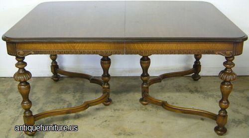 Antique Burl Walnut Oak Dining Table