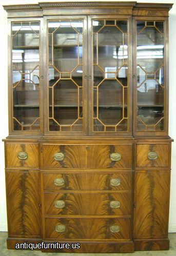 Antique Flame Mahogany Breakfront