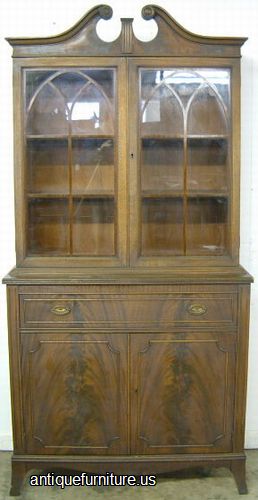 Antique Flame Mahogany China Cabinet
