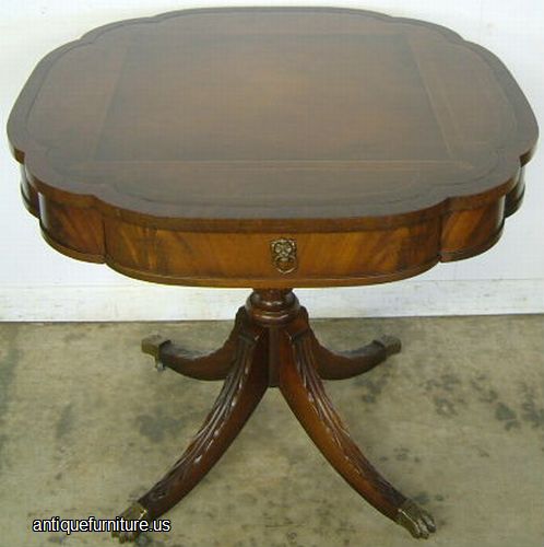 Antique Flame Mahogany Leather Top Lamp Table
