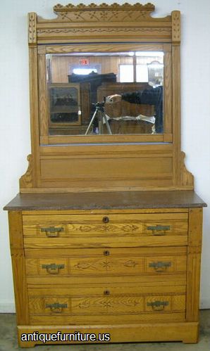 Antique Oak Eastlake Marble Top Dresser