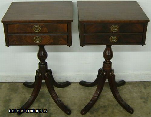 Antique Pair Flame Mahogany Lamp Tables
