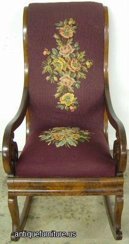 Antique Empire Flame Mahogany Needlepoint Rocker