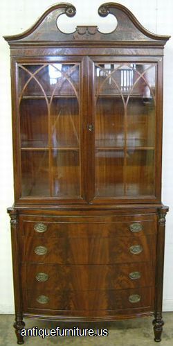 Antique Flame Mahogany China Cabinet