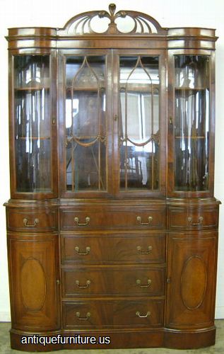 Antique Mahogany Curved Glass Breakfront