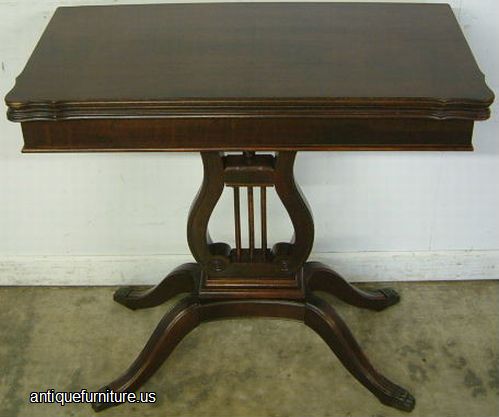 Antique Mahogany Lyre Base Game Table