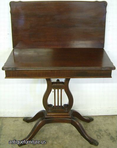 Antique Mahogany Lyre Base Game Table