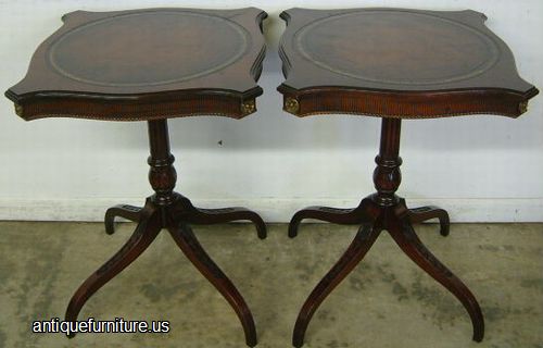 Antique Pair Mahogany Leather Top Lamp Tables