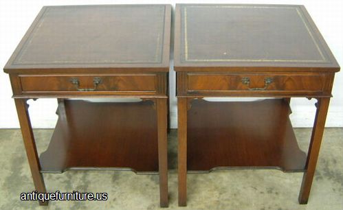 Antique Pair Mahogany Leather Top Lamp Tables