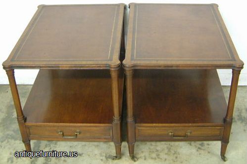 Antique Pair Mahogany Leather Top Lamp Tables