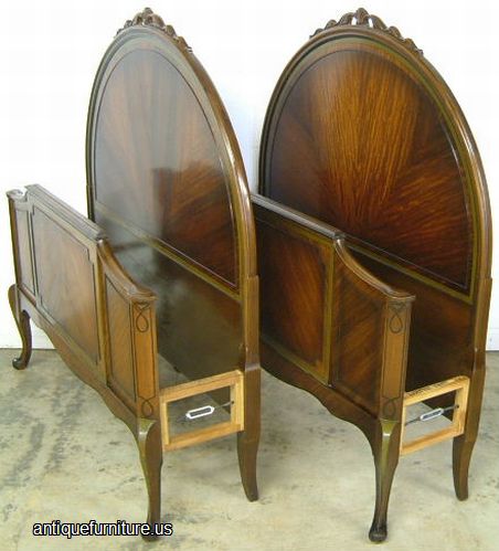 Antique Pair Walnut French Style Twin Beds