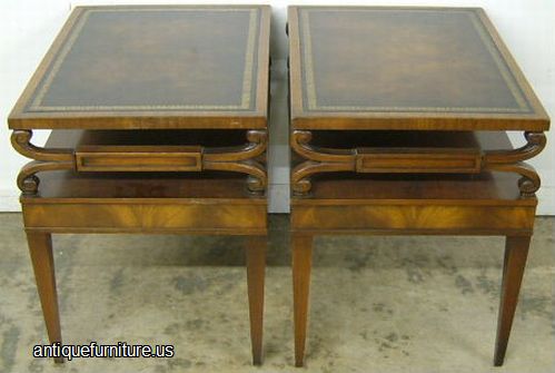 Antique Pair Weiman Mahogany Leather Top Tables