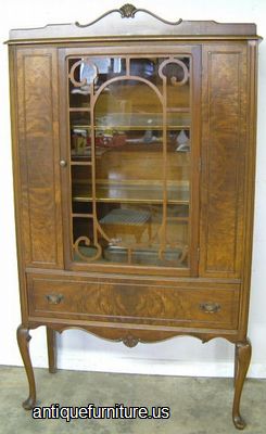 Antique Burl Walnut China Cabinet
