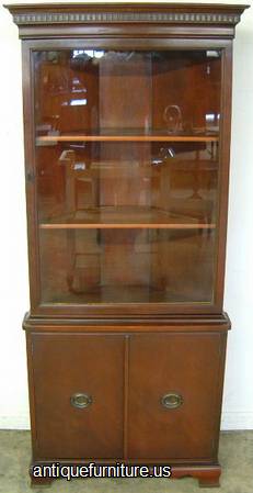 Antique Mahogany Flat Glass Corner Cabinet