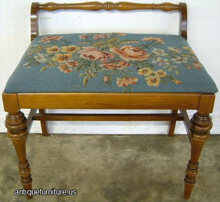 Antique Walnut Needlepoint Vanity Bench