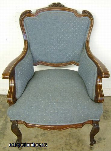 Antique French Inlaid Mahogany Fireside Chair 