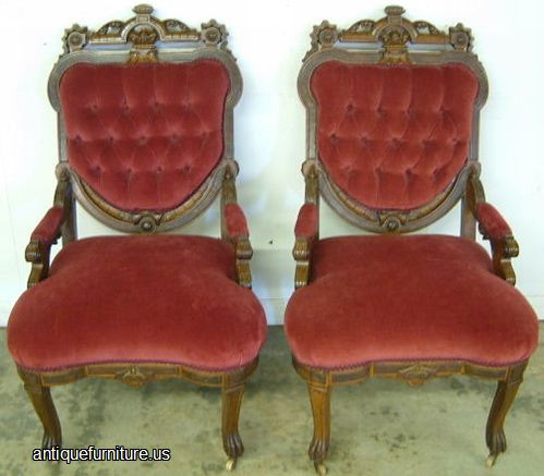 Antique Pair Ornate Victorian Palor Chairs