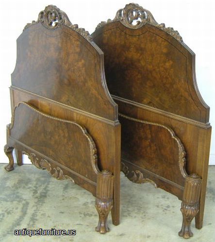 Antique Pair Romweber Burl Walnut Twin Beds